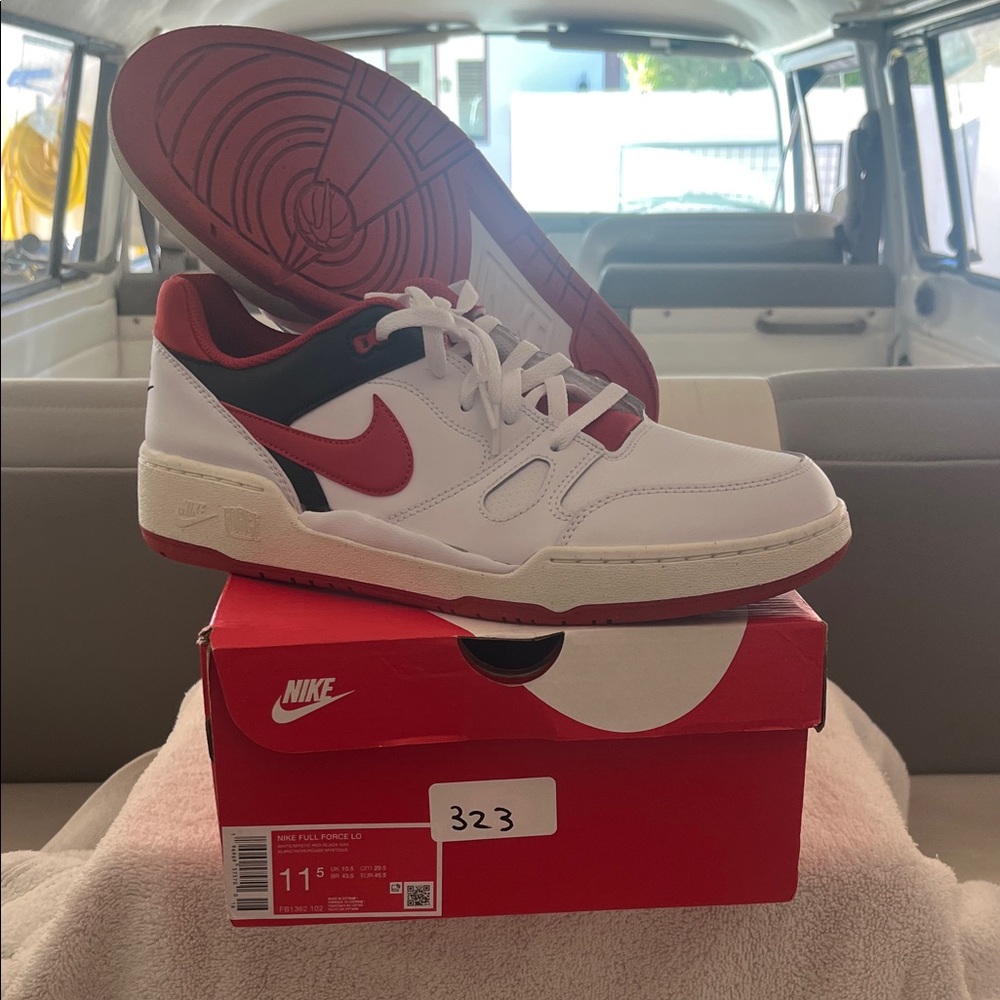 Nike Men's Full Force Lo White and Red Sneakers with Black Accents
